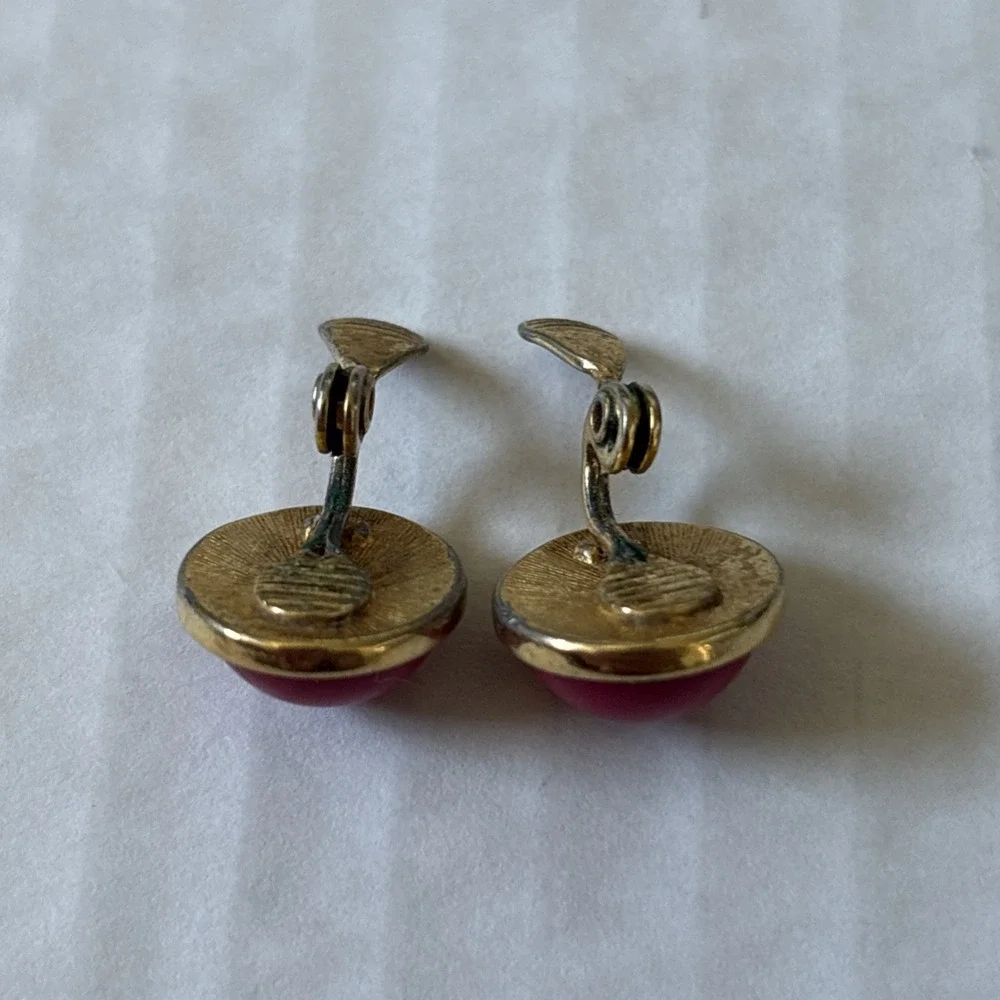 Earrings. Red And Gold Clip on. By Monet. Vintage